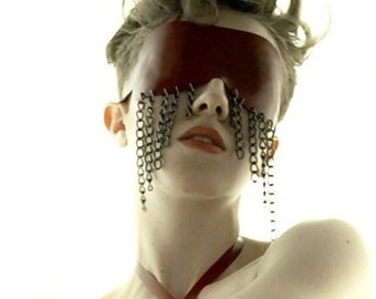 PRISONNIERRE leatherette blindfold with chains - vegan leather or silicone rubber