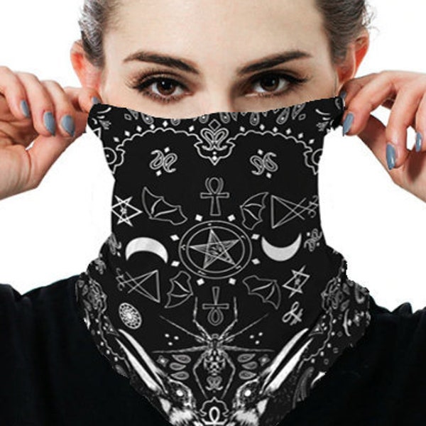 OCCULT bandana face mask with ear loops - gothic gaiter neck warmer snood