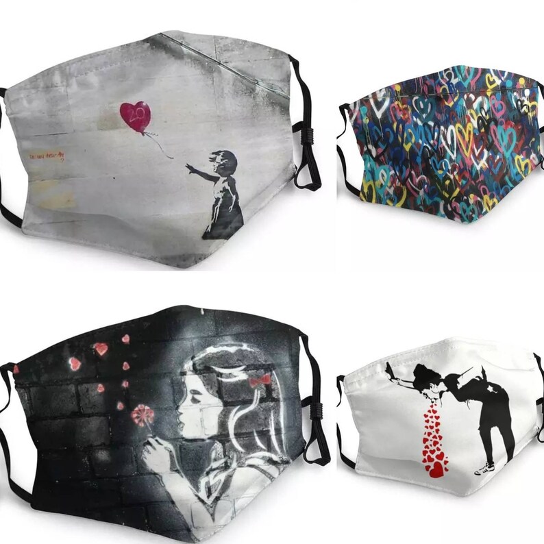 Banksy Hearts cotton face mask ASSORTED designs valentines ...
