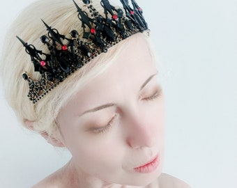Gothic Cross crown - back and red headpiece tiara headband circlet gothic costume