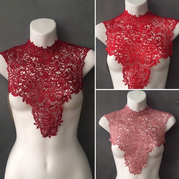 PATRICIA lace choker collar top with chains - in pink, red, maroon VALENTINES