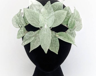 Green Being metal lace filigree masquerade mask - green leaves - Made to order