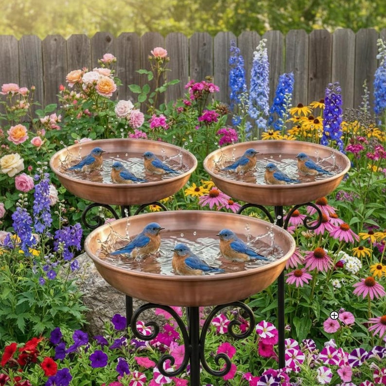 Rustic Finish Bird Bath With Ornate Scroll Stand | Garden, Patio Decor ...