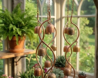 Campanillas de viento en espiral de cobre hechas a mano – Campana colgante de estilo bohemio – Decoración rústica para jardín zen – Campanilla grande para exteriores – Inauguración de la casa