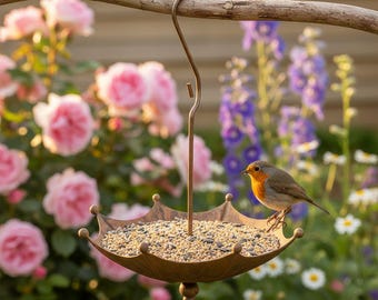 Tacka na karmnik dla ptaków Royal Crown – rustykalna, wisząca, metalowa tacka na nasiona do ogrodu