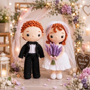 Virkmönster för brud och brudgum i PDF-format, handledning för amigurumi för bröllopsdockor, mönster för nybörjare och par