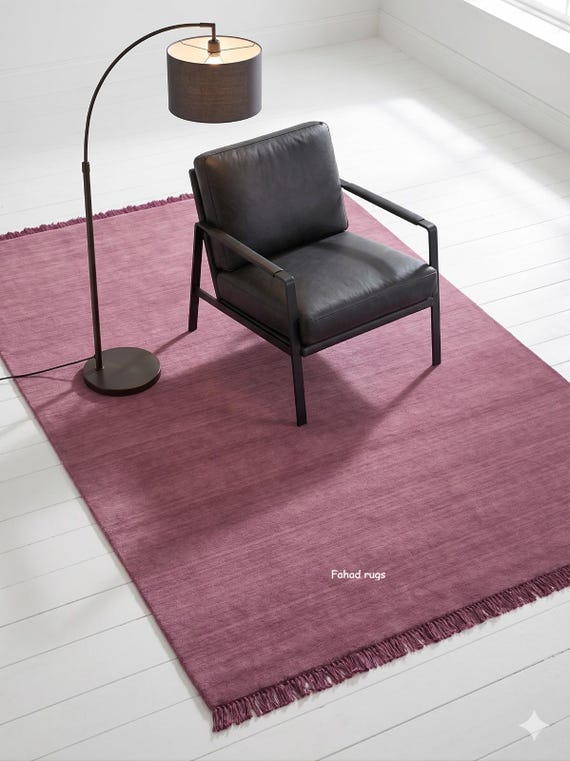 Handgewebter Teppich Altrosa | Uni Wollteppich Günstig Online | Teppich Wohnzimmer & Schlafzimmer Minimalistisch | Skandi Design Handgewebt