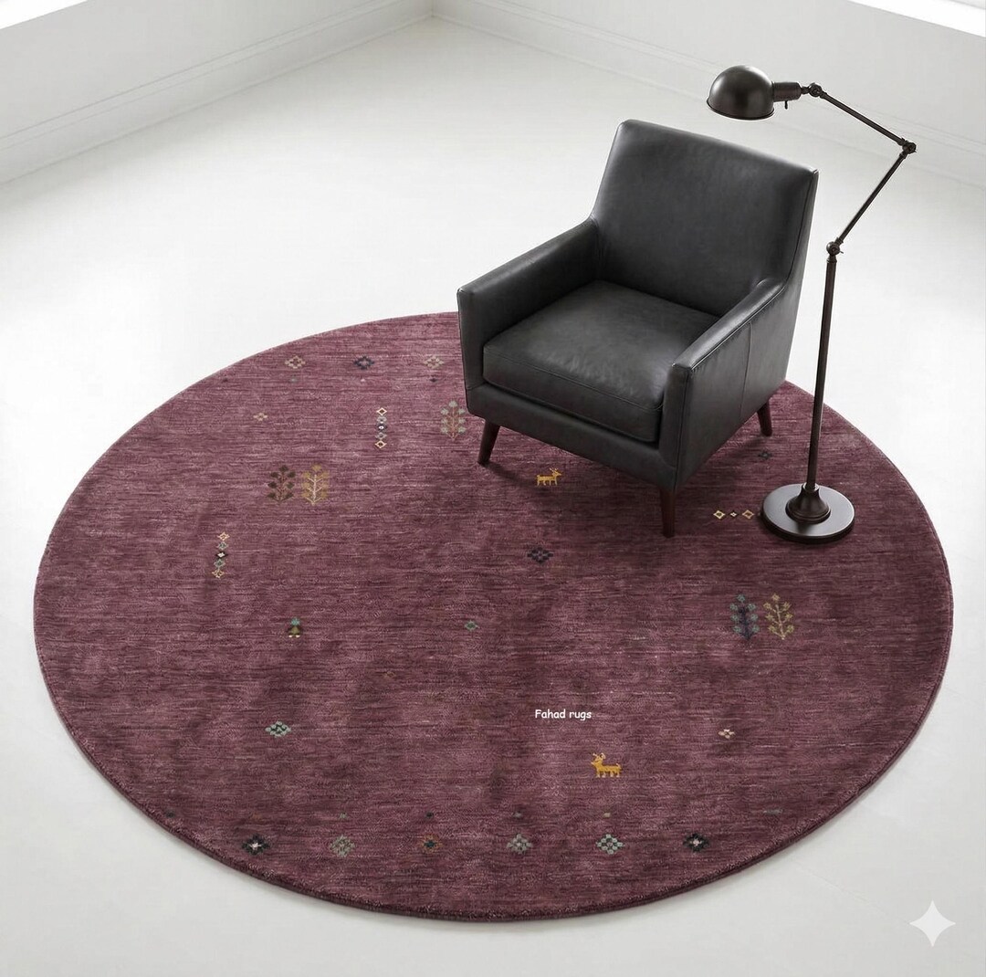 Round Plum Purple Gabbeh Rug | Handloom Wool Loribaft Carpet ...