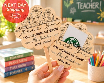 Personalized Teacher Plant Sign Helping Me Grow Teacher Gift Idea Card Holder Teacher Appreciation Week Thank You Gift Keepsake