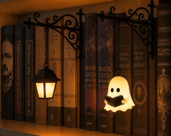 Personalized Book Tavern Lamp, Halloween Library Light, Custom Bookshelf Light, Wrought Iron Scroll Shelf Lamp, Book Nook Lamps