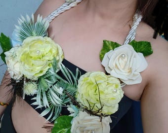 Handmade ibiza, Embroidered Floral Halter Top, Boho Festival Outfit, Vintage Resort Wear