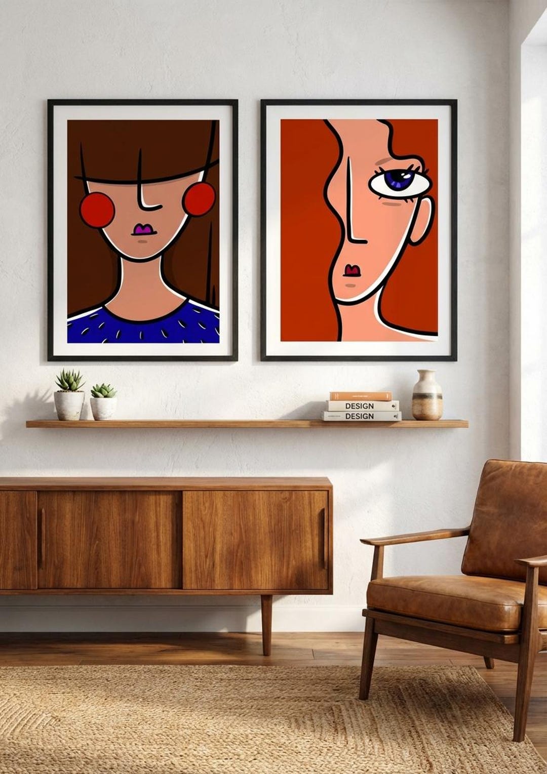 Modern Woman Portrait Wall Art Set of 2, Minimalist Female Face Prints ...
