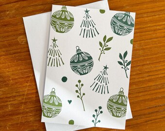 Christmas Notecards Set of 3 | Blank 5x7 Greeting Cards | Hand Carved | Block Print
