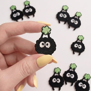 Soot Sprite Embroidered Patch, Cute Anime Patch, Green Star Self-Adhesive Applique, DIY Decor, LunarAdorn