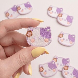 Pastel Cat Embroidered Patch, Cute Cat Patch, Self-Adhesive Applique, DIY Decor, LunarAdorn