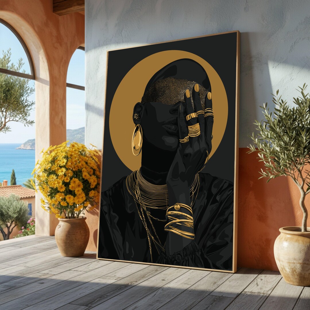 Elegant Black and Gold Woman Portrait, Modern Fashion Canvas Wall Art ...