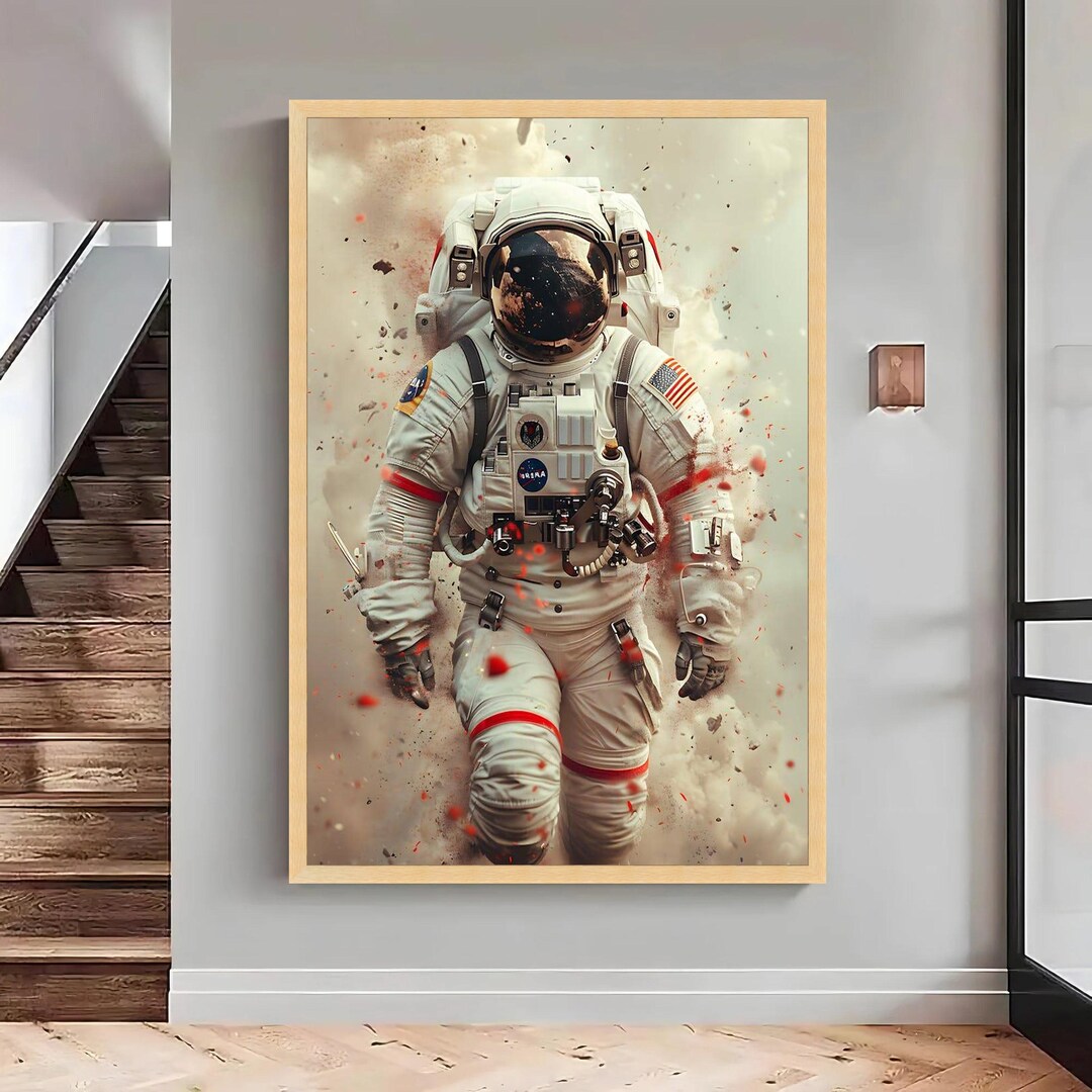 Astronaut in Space Suit Canvas Print, Modern Sci-fi Wall Art, Large ...