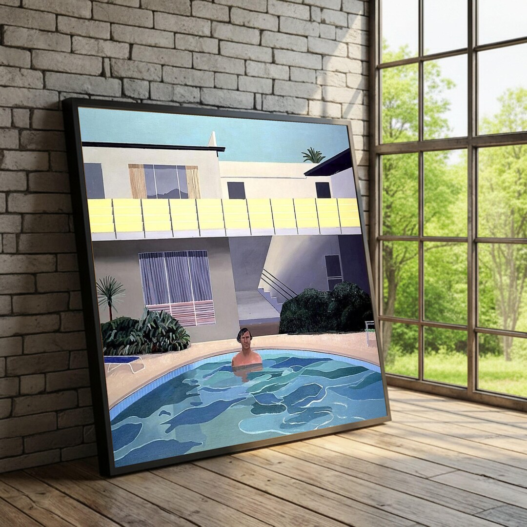 David Hockney Style Swimming Pool Canvas, Mid-century Modern Home Art ...