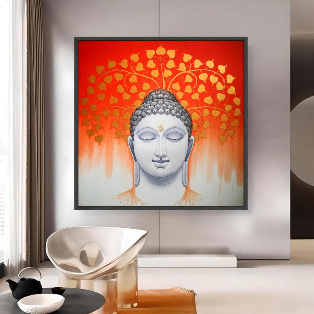 Golden Bodhi Tree Buddha Face Canvas Art, Zen Wall Decor, Large Canvas ...