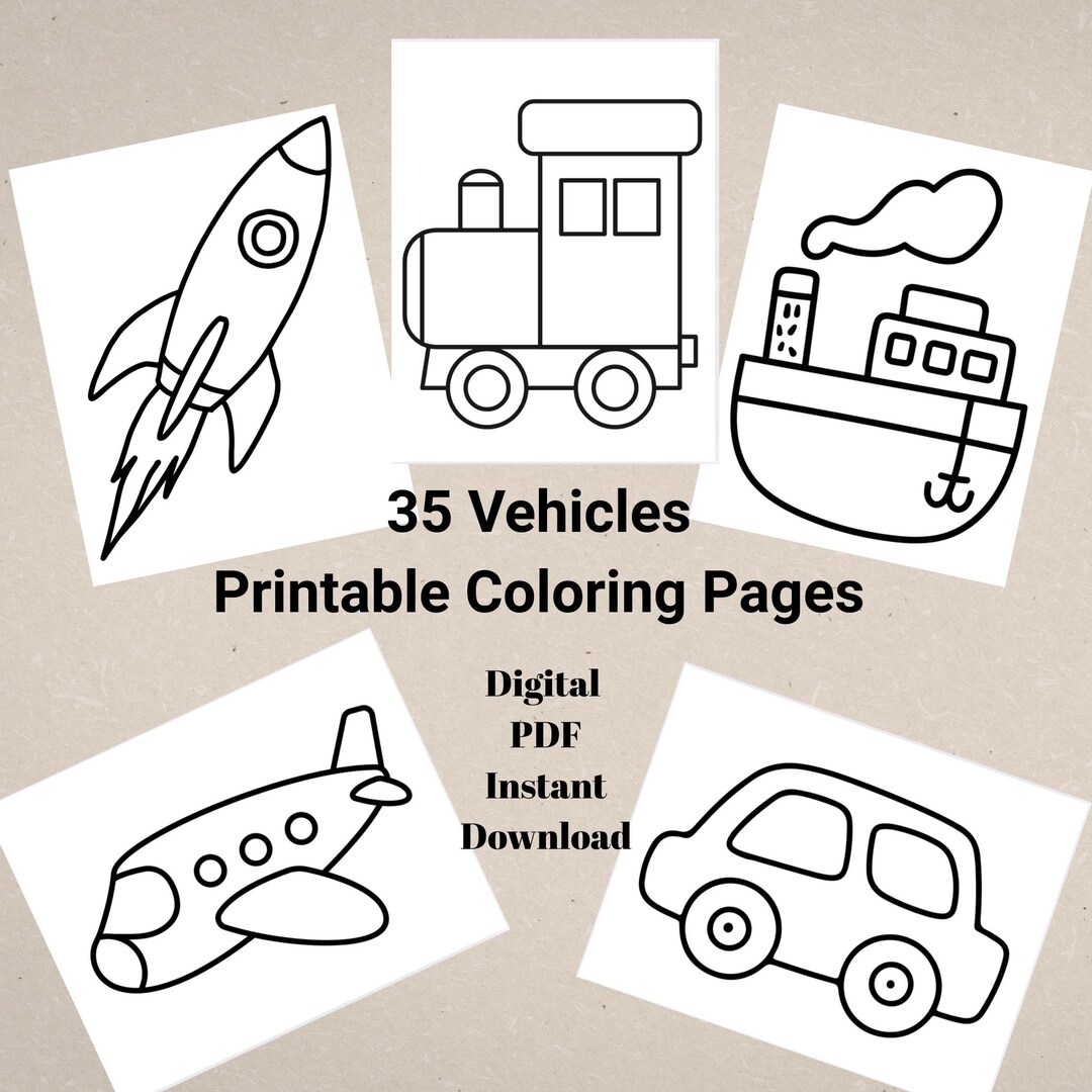 Vehicle Coloring Pages – 35 Simple Illustrations for Toddlers (PDF ...