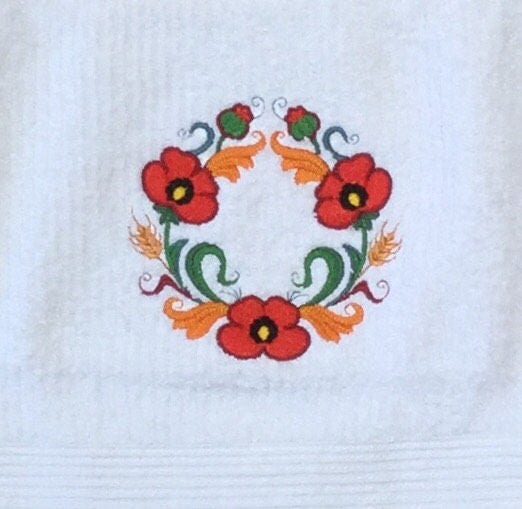 hand towels, Superior terry cotton, Poppies embroidery