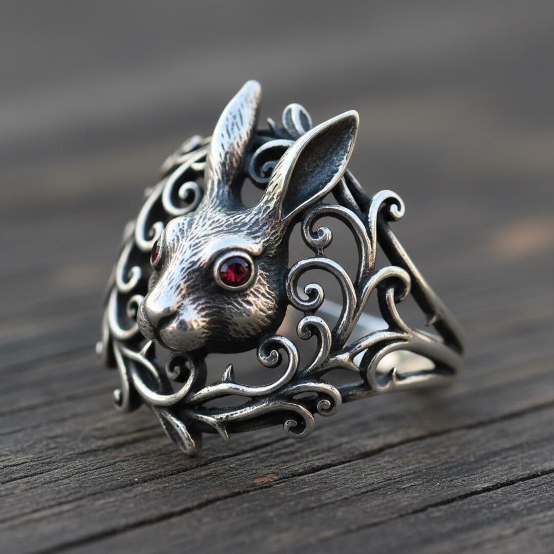 Gothic Sterling Silver Rabbit Ring, Filigree Vine Hare Statement ...