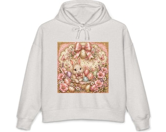 Sudadera con capucha y cesta floral de conejitos de Pascua / Ilustración de conejo primaveral en tonos pastel