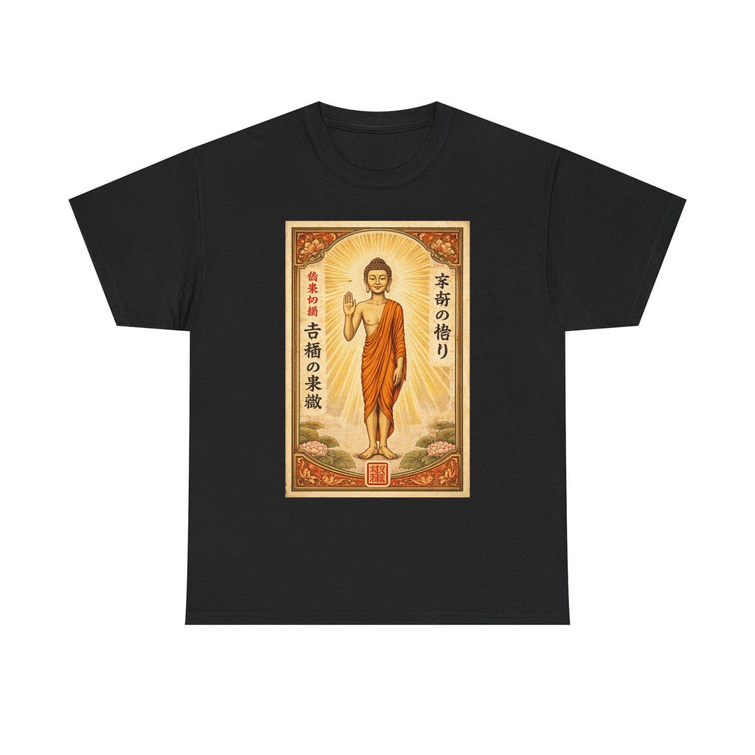Standing Buddha Saki Bottle Label Illustration Tee | Vintage Japanese ...
