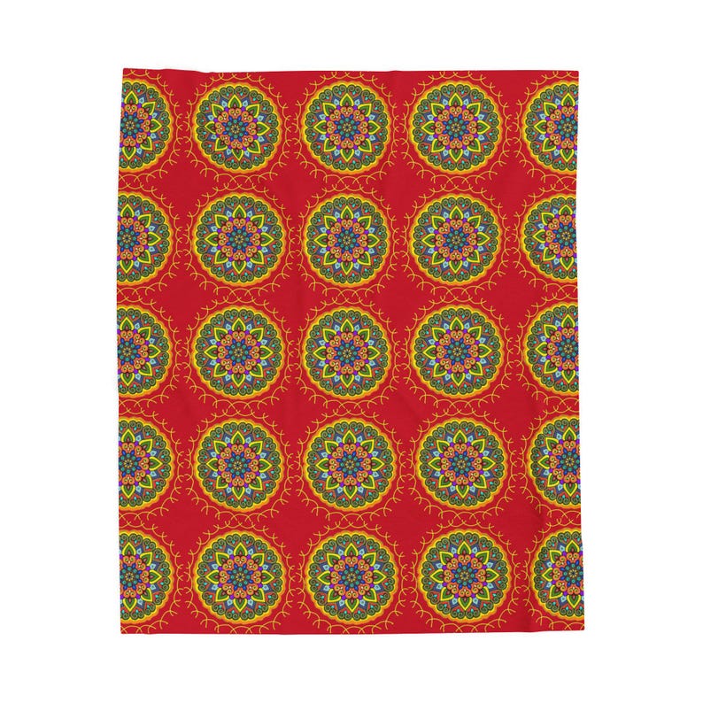 Colorful Mandala Pattern Velveteen Plush Blanket Red Boho Medallion