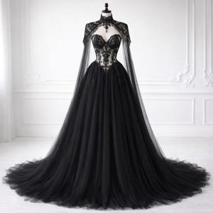 Vestido de novia gótico negro: corsé de encaje, falda de tul, vestido de novia victoriano