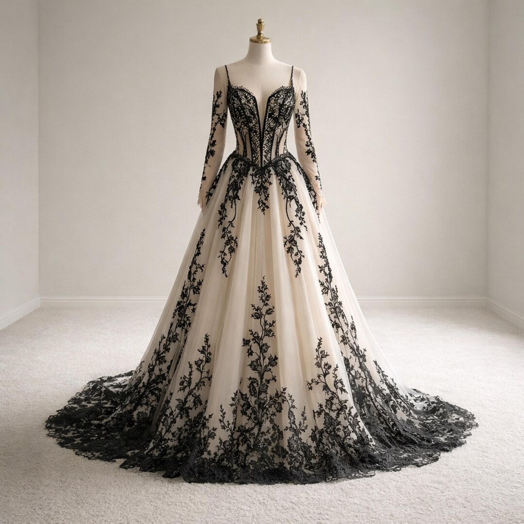 Black Wedding Dress, Gothic Tulle Wedding Dress, Dark Fairytale A Line ...