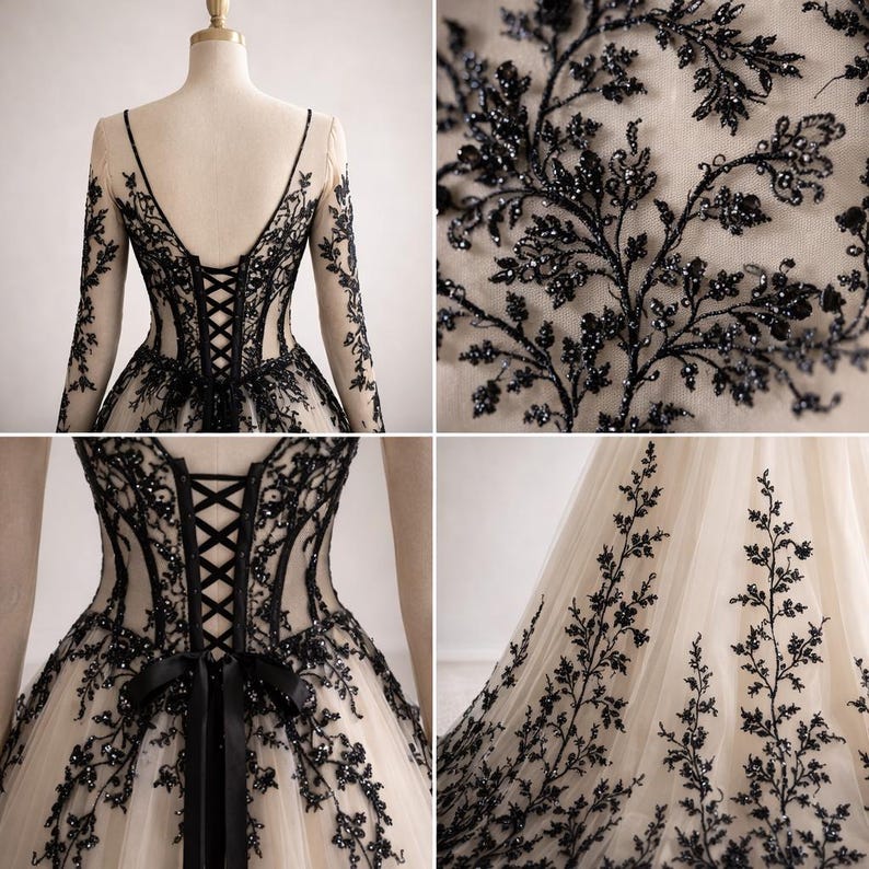 Black Wedding Dress, Gothic Tulle Wedding Dress, Dark Fairytale A Line ...