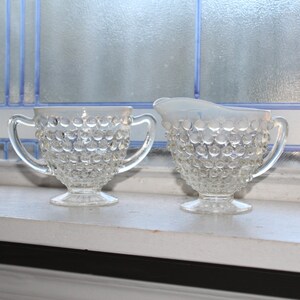 Moonstone Sugar Bowl and Creamer Opalescent Hobnail Anchor Hocking Vintage 1940s