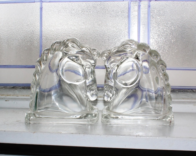 Vintage Horse Head Bookends Federal Glass