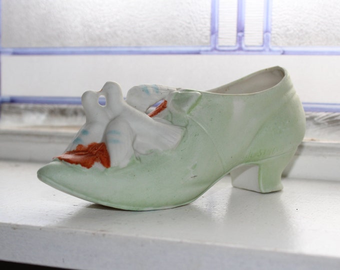 Antique Porcelain Shoe Souvenir with Love Birds