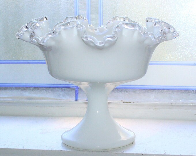 Vintage Fenton Glass Silver Crest Compote Pedestal Dish 1960s