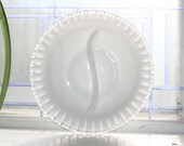 Fenton Silver Crest Divided Bowl Crimped Edge Vintage White Glass 9 quot