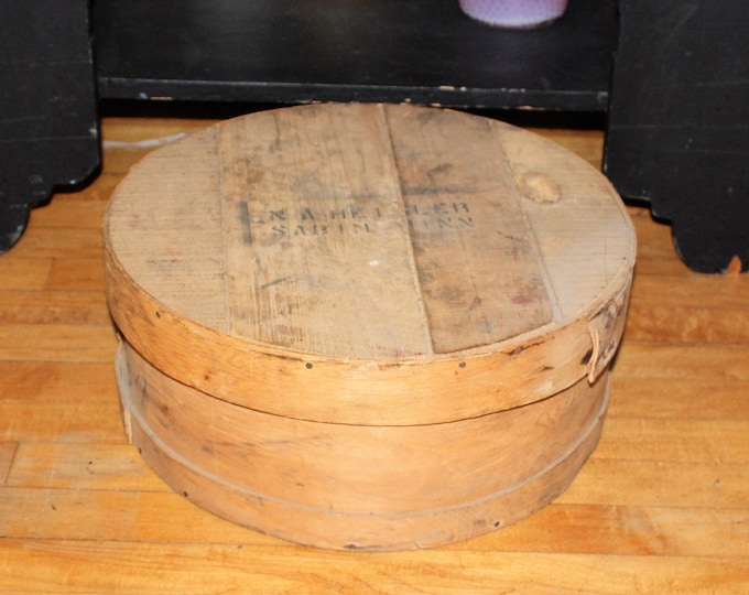 Antique Wood Cheese Box Large Round Storage w/ Lid