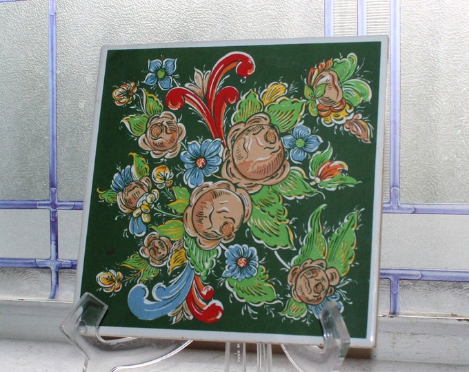Vintage Norwegian Rosemaled Trivet Tile Limited Edition Salem China Co