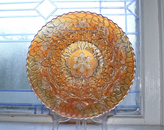 Dugan Garden Path Carnival Glass Bowl Marigold Orange Vintage 1910s