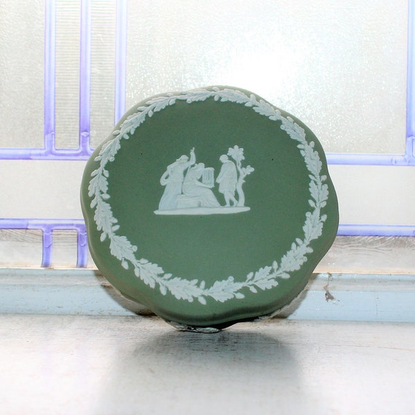 Vintage Wedgwood Trinket Box Celadon Green and White Jasperware 1960s