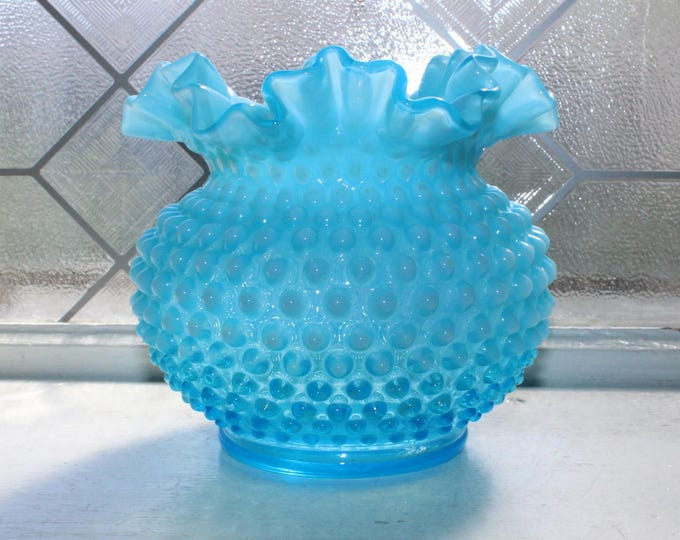 Large Opalescent Blue Hobnail Vase Vintage Fenton Glass