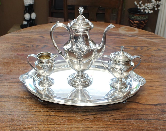 Vintage Holmes & Edwards Spring Garden Silverplate Coffee or Tea Service Set ISC