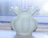 Fenton Silver Crest Glass Melon Rib Vase Vintage Art Glass