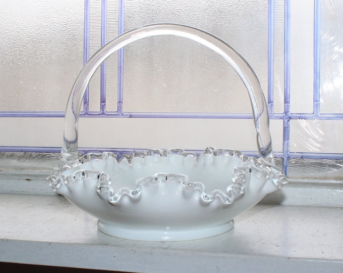 Vintage Fenton Glass Silver Crest Basket 1960s Art Glass