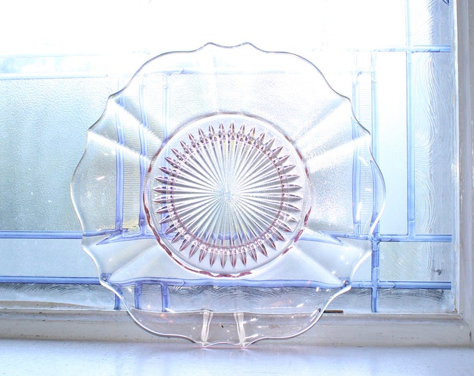 Pink Depression Glass Serving Plate Vintage 1930s