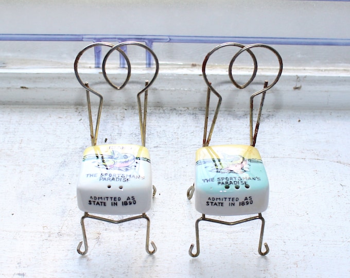 Vintage Salt and Pepper Shakers Wire Chairs Souvenir of Idaho