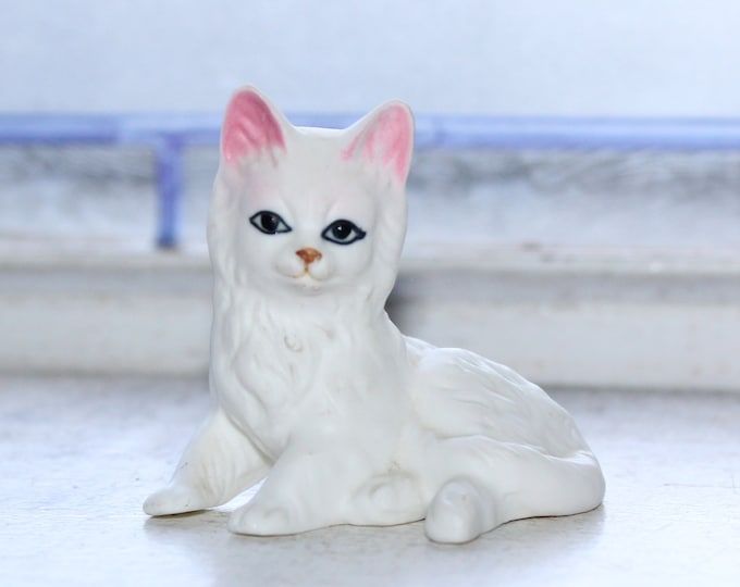 Vintage White Cat Figurine Bone China