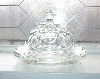 Mantequera redonda vintage LE Smith Dominion con diseño de panal, elegante, de vidrio prensado.