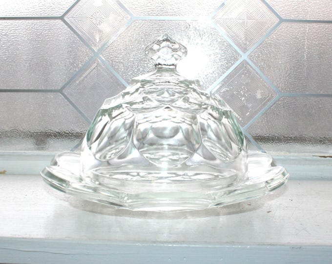 Vintage LE Smith Dominion Honeycomb Round Butter Dish Elegant Pressed Glass